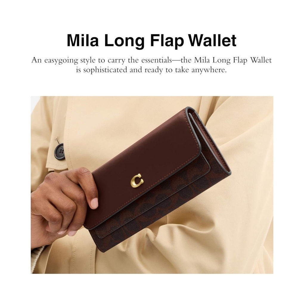 Coach Dark Brown Signature Mila Wallet with Gold 'C' Accent - New - Picture 2 of 4